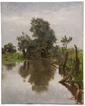 Appraisal: HERMANN HARTWICH Landscape with a Pond Oil on wood panel