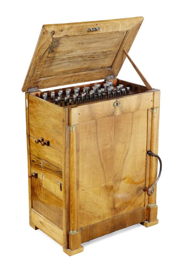 Appraisal: WALNUT BARREL ORGAN Biedermeier probably Germany Organ with hand crank