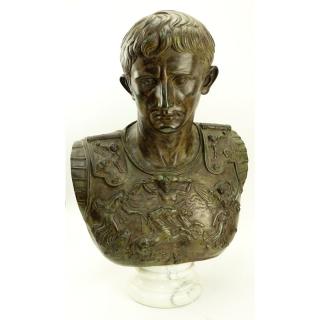 Appraisal: Large Modern Bronze Bust of Augustus Caesar On White Marble