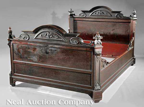 Appraisal: An American Renaissance Carved Rosewood Bedstead mid- th c John