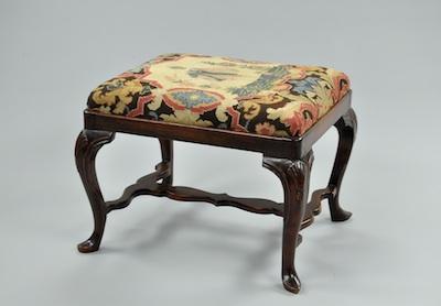 Appraisal: A Georgian Walnut Stool with Needlepoint and Pettipoint Upholstery The