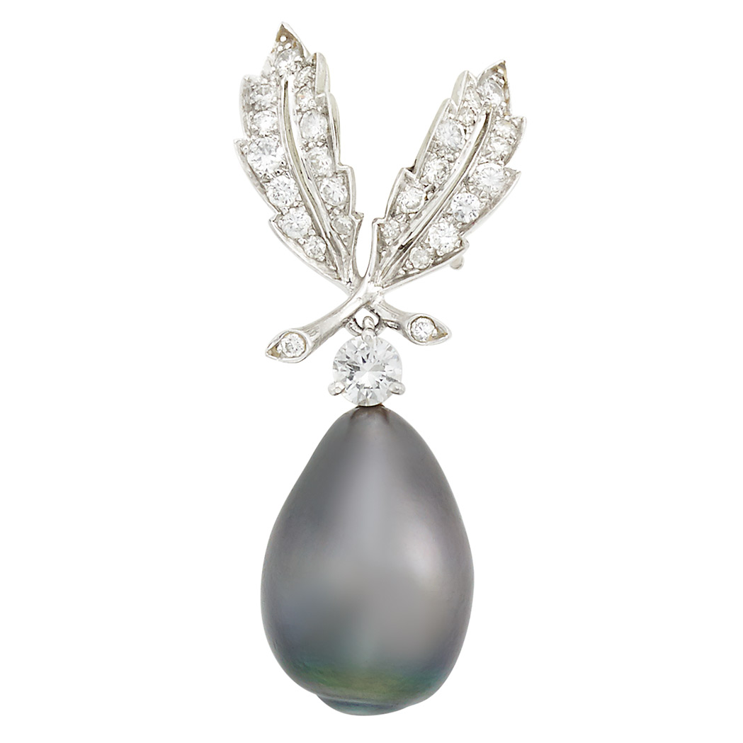 Appraisal: Platinum Diamond and Tahitian Gray Cultured Pearl Pendant One round