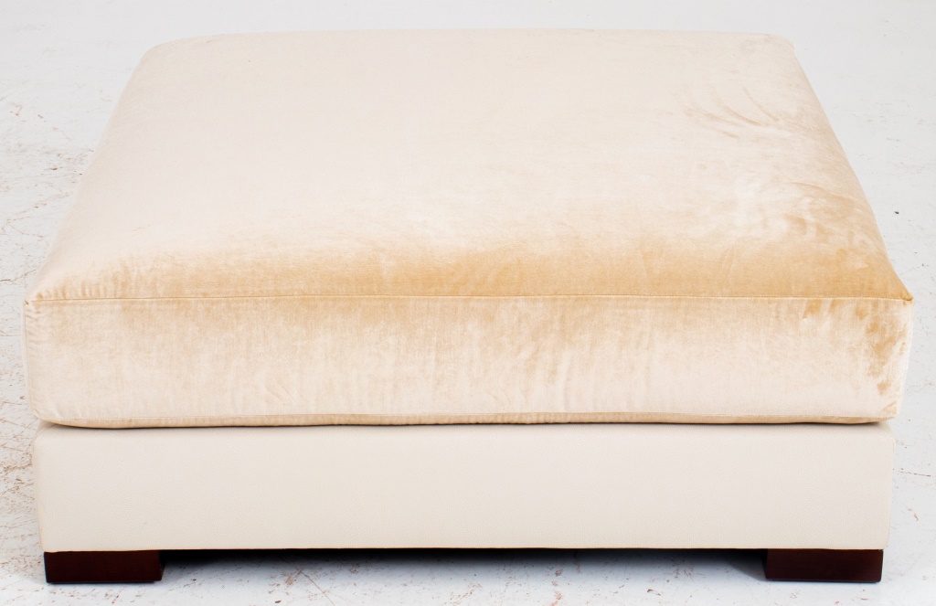 Appraisal: DONGHIA MODERN LARGE SQUARE CREAM VELOURS OTTOMAN Donghia Italian Modern