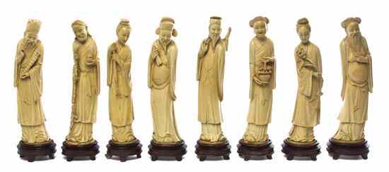 Appraisal: A Set of Eight Ivory Carvings of Immortals late th