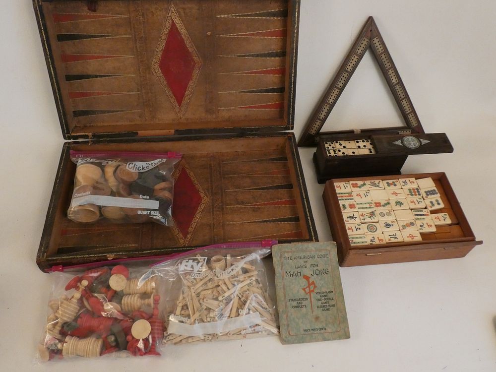 Appraisal: ANTIQUE GAMES WITH BONE PIECES Nice lot of antique games