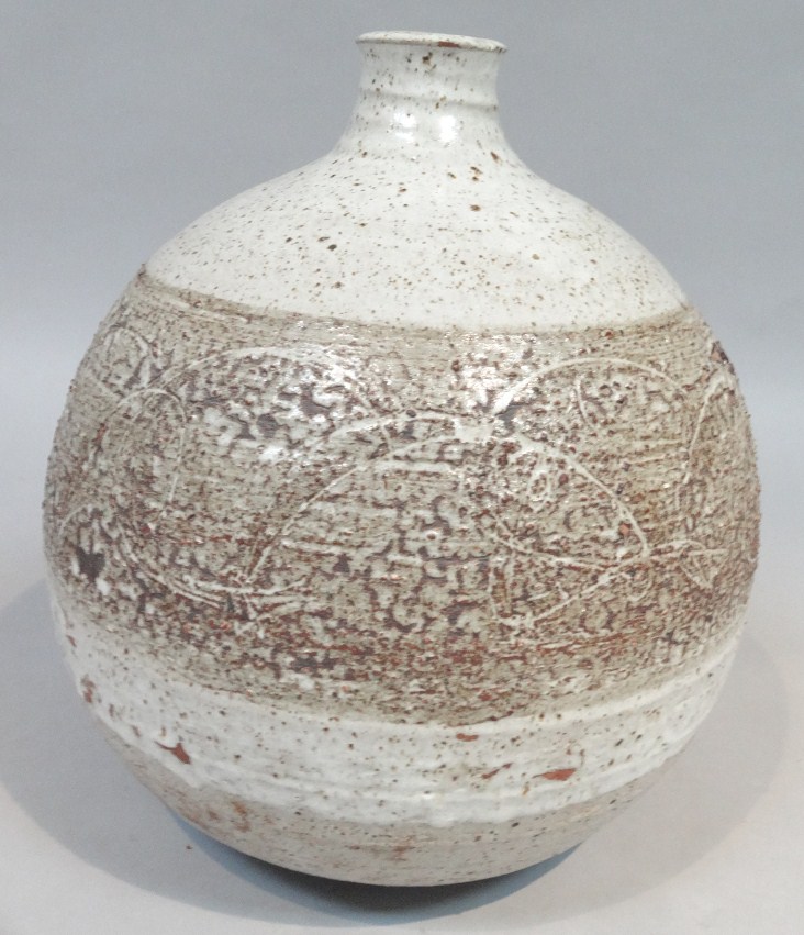 Appraisal: A modern Studio pottery flagon vase of bulbous outline with