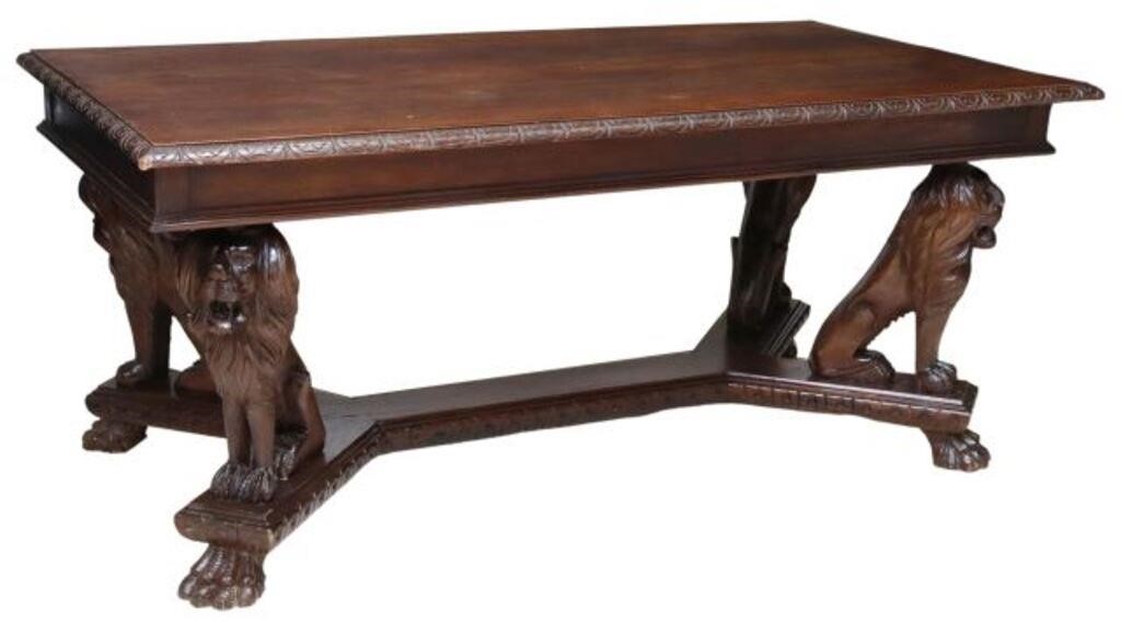 Appraisal: Italian Renaissance Revival walnut table early th c rectangular top