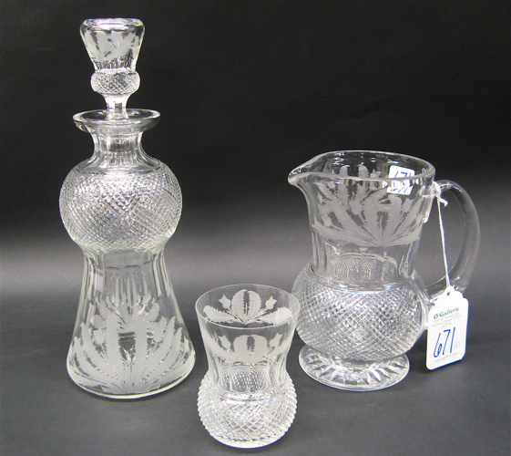 Appraisal: PIECE SCOTTISH CUT ENGRAVED DRINKS SET engraved Thistle decoration having