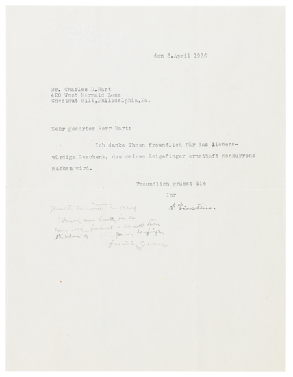 Appraisal: EINSTEIN ALBERT Brief Typed Letter Signed A Einstein to Charles