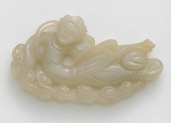 Appraisal: A white jade celestial maiden Possibly depicting Feitian wearing a