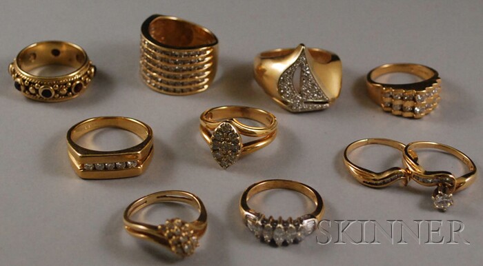 Appraisal: Nine kt Gold and Diamond Rings together with a kt