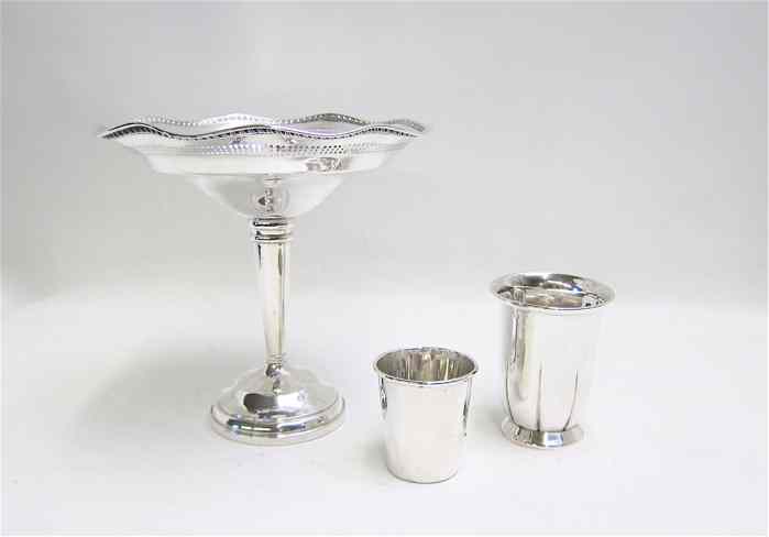 Appraisal: THREE PIECES SILVER HOLLOWWARE sterling compote with ruffled rim ''D