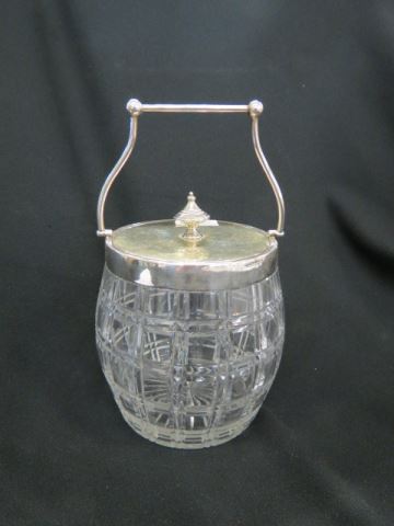 Appraisal: Cut Crystal Biscuit Jar silverplate top and swing handle