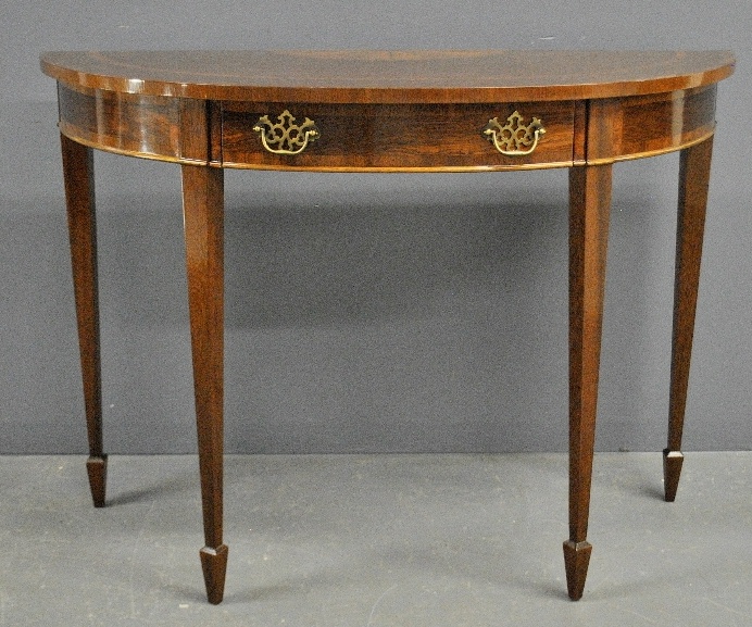 Appraisal: - Hepplewhite style mahogany demilune table by Council with single