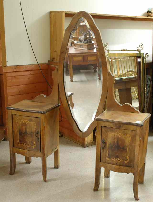 Appraisal: LOUIS XV STYLE INLAID WALNUT VANITY Continental c featuring an