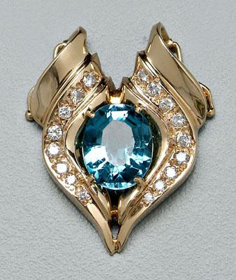 Appraisal: Diamond and blue topaz slide pendant ct oval-cut medium to