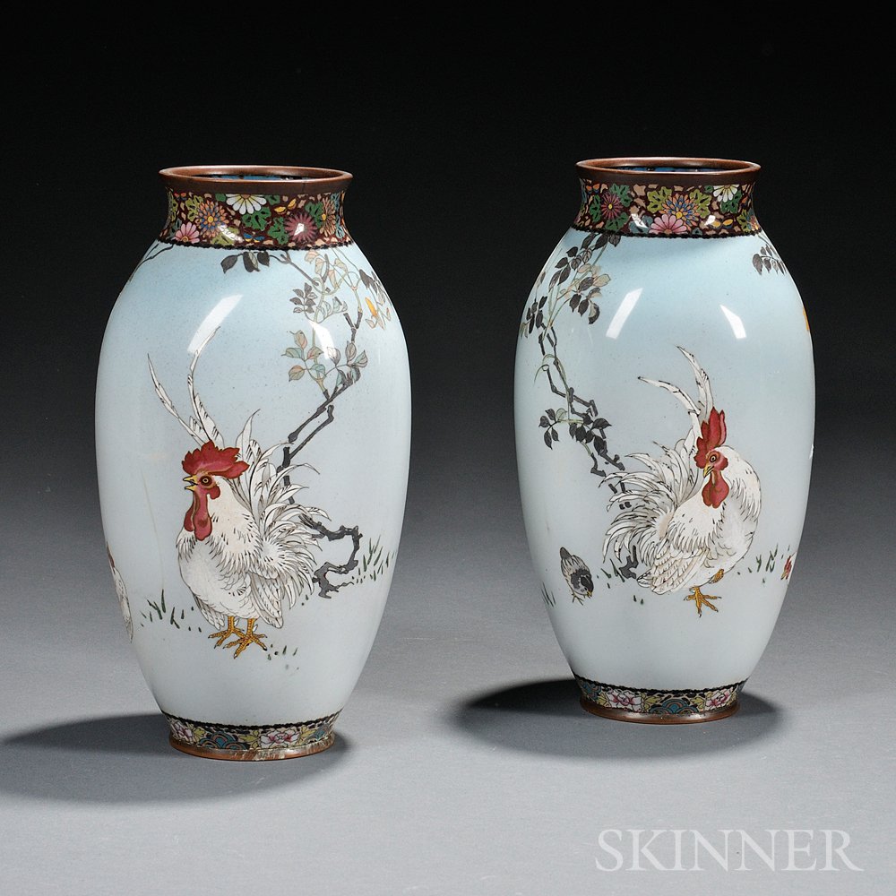 Appraisal: Pair of Cloisonne Vases Japan th century decorated with a