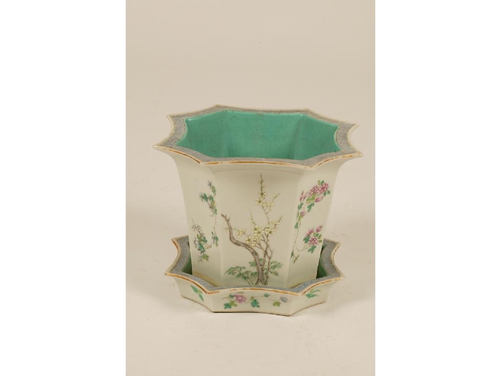 Appraisal: A CHINESE FAMILLE ROSE JARDINIERE AND STAND of curved octagonal