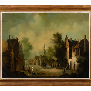 Appraisal: Dutch School th Century Street Scene with Carriage oil on