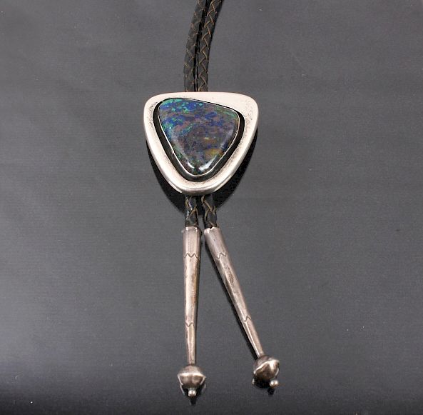 Appraisal: Navajo Silver and Blue Azurite Bolo Tie Included in this