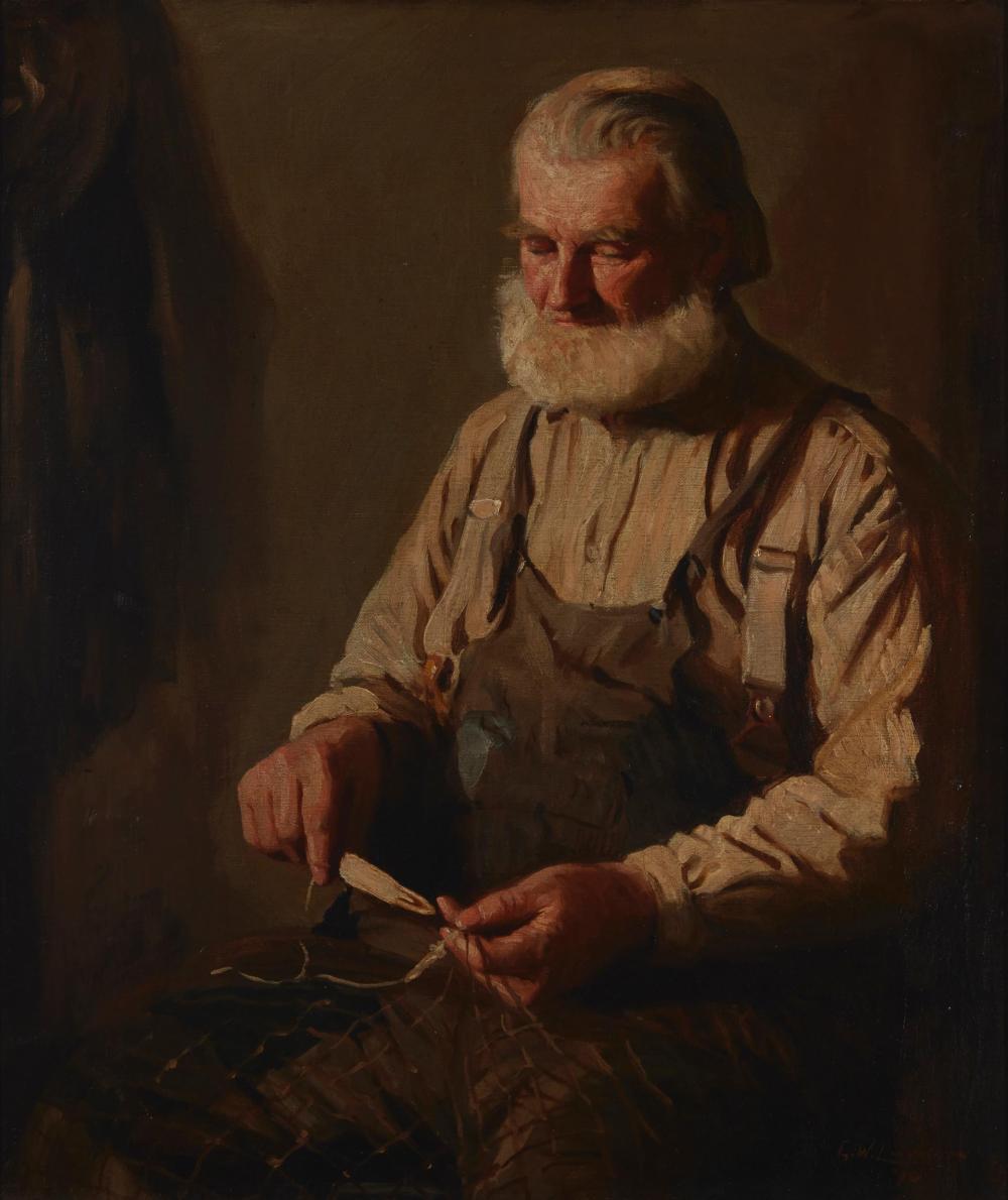 Appraisal: George Warren Lawlor - Massachusetts Fisherman mending a net Oil