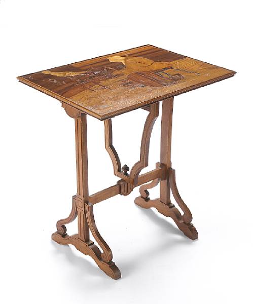 Appraisal: A Gall marquetry inlaid fruitwood folding table circa signed Emile