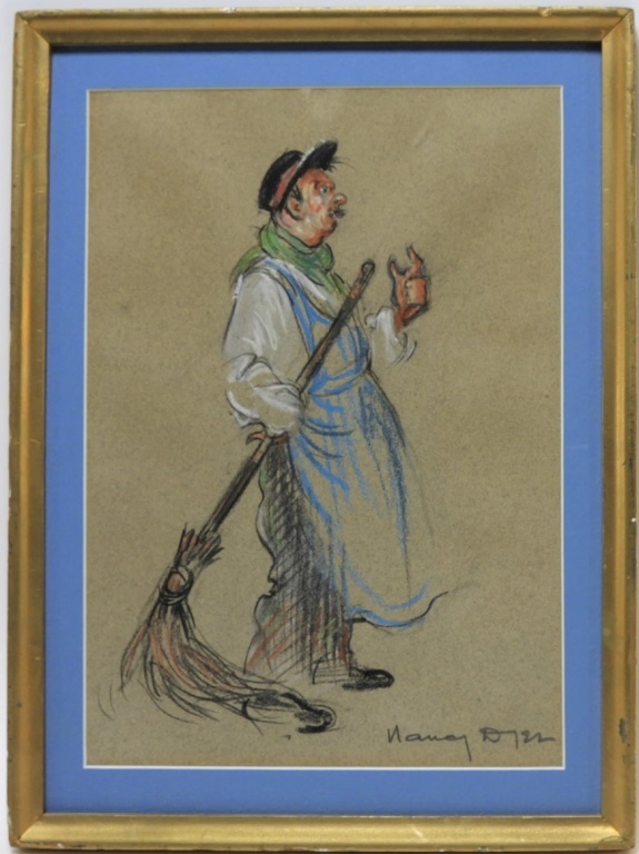 Appraisal: NANCY DYER SWEEPING JANITOR ILLUSTRATION DRAWING Rhode Island - Depicting