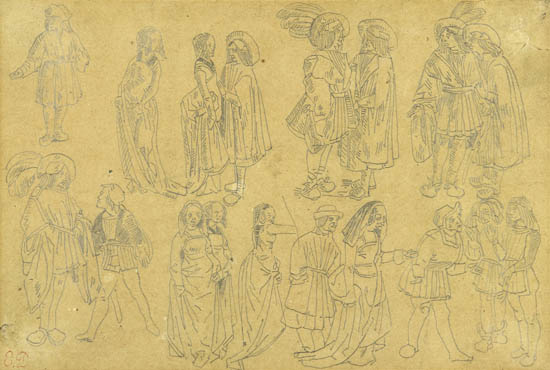 Appraisal: EUG NE DELACROIX Two pencil drawings Studies of Renaissance Figures