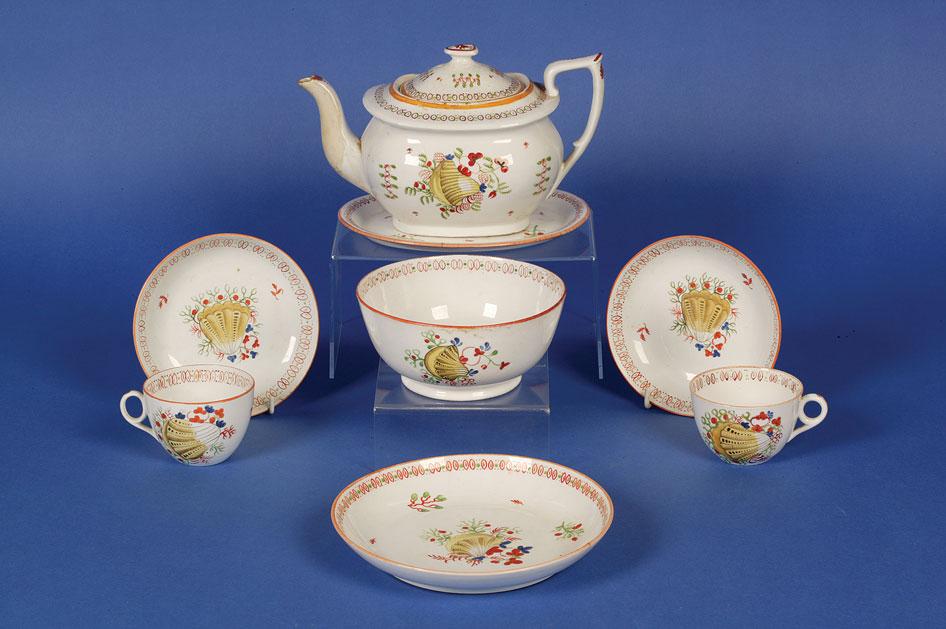 Appraisal: A NEW HALL COMPOSITE PART TEA SERVICE decorated with polychrome