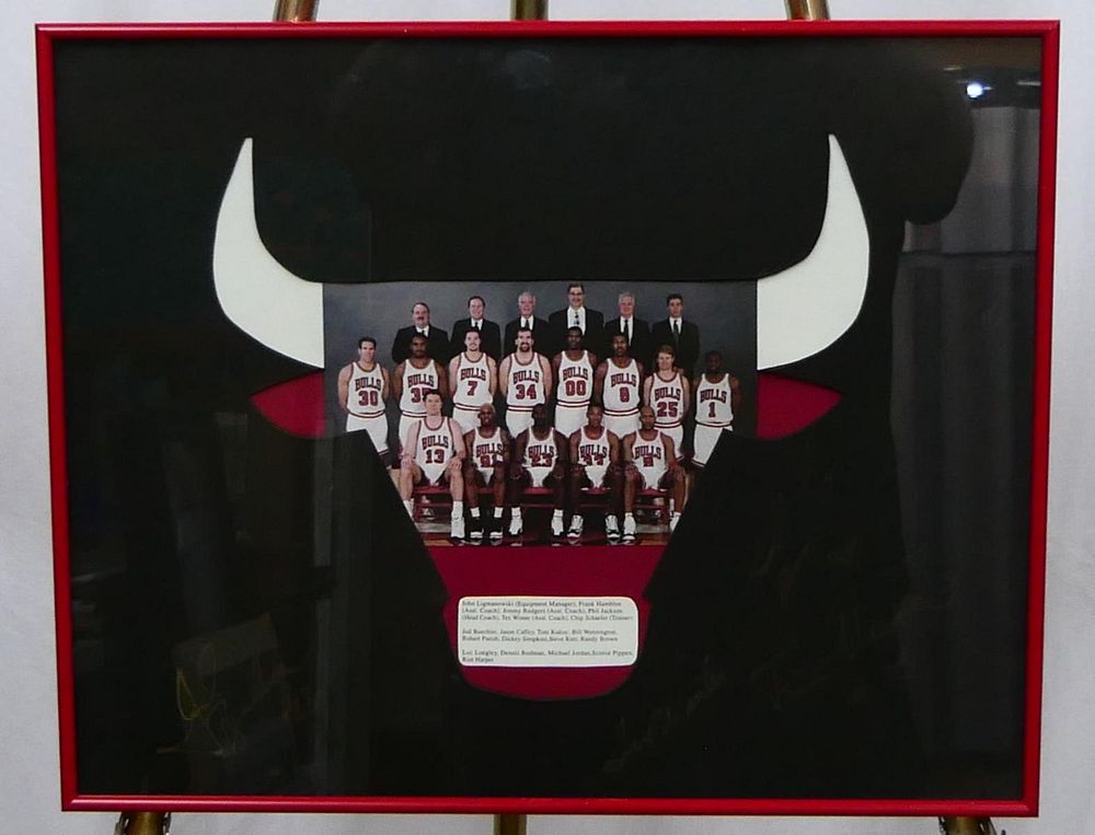 Appraisal: - CHICAGO BULLS SIGNED FRAMED DISPLAY - Chicago Bulls signed