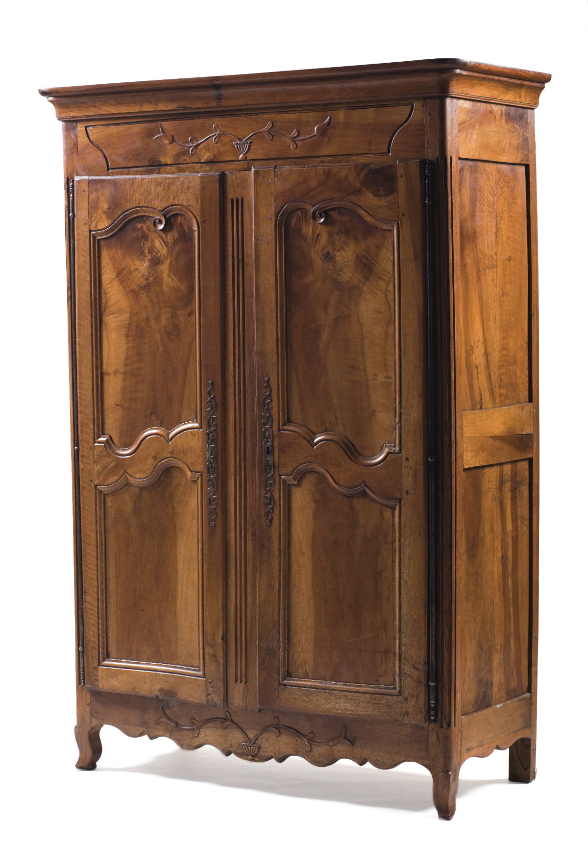 Appraisal: LOUIS XV CARVED WALNUT ARMOIRE WITH SERPENTINE PANELED DOORS Height