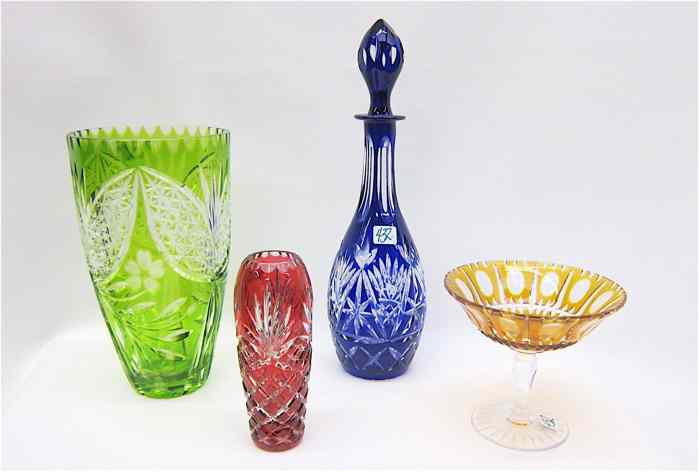 Appraisal: FOUR PIECES BOHEMIAN CUT GLASS HOLLOWWARE includes cobalt blue cut