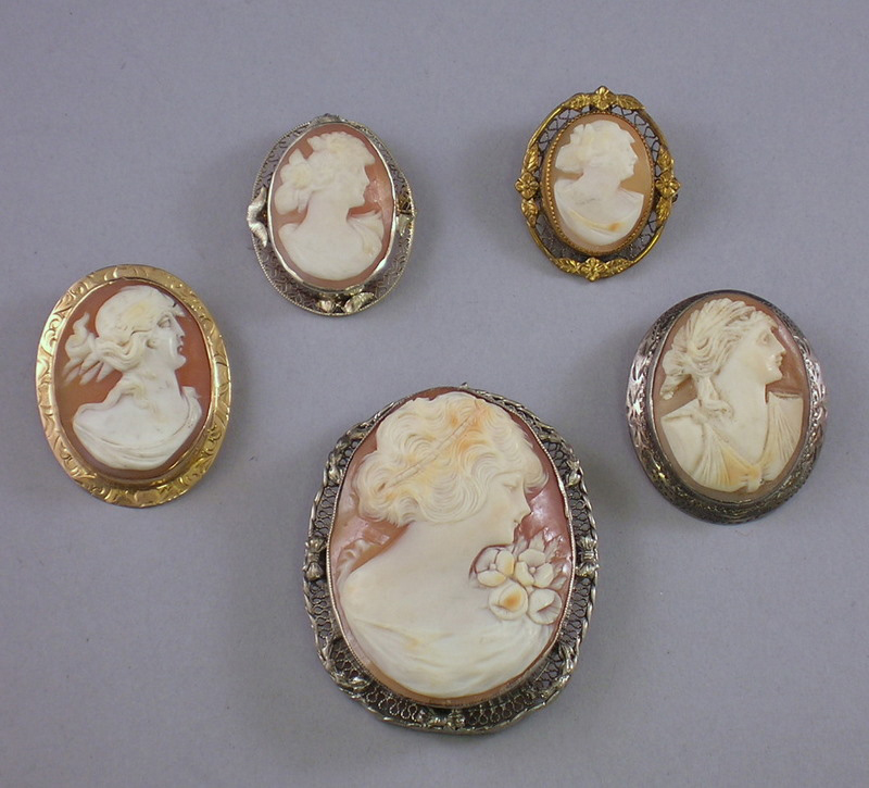 Appraisal: Five Portrait Cameo Brooches