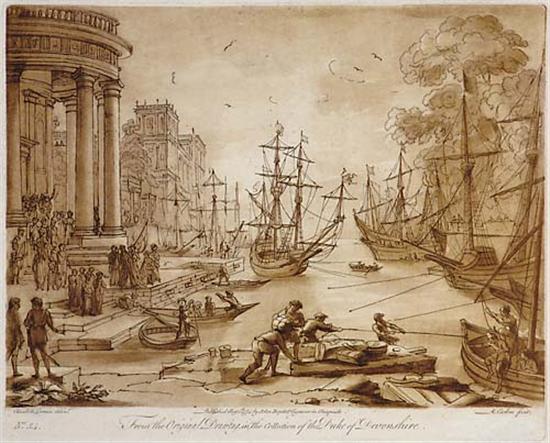 Appraisal: Claude Lorrain after French - HARBOUR SCENEcolor lithograph framed inscribed