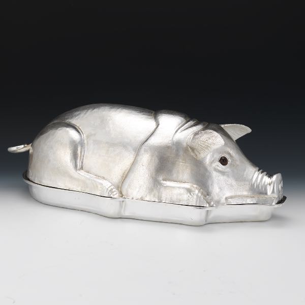 Appraisal: FRANCO LAPINI SILVERPLATE PIG ROAST SERVER x x Silver plate