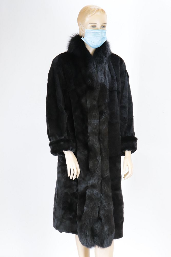 Appraisal: Black Sheared Mink Coat with Black Fox Trim Black sheared