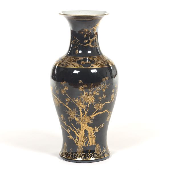 Appraisal: CHINESE PORCELAIN MIRROR BLACK GLAZE AND GILT DESIGN VASE x