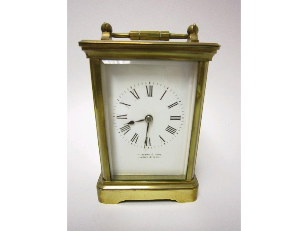 Appraisal: A large brass Carriage Clock made by Barry Sons Cardiff