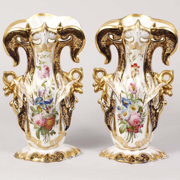 Appraisal: Pair of Old Paris porcelain vases guilded with hand painted