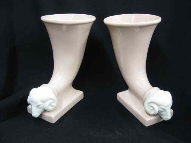 Appraisal: Pair of Art Pottery Cornucopia Vases pink ivory attributed to