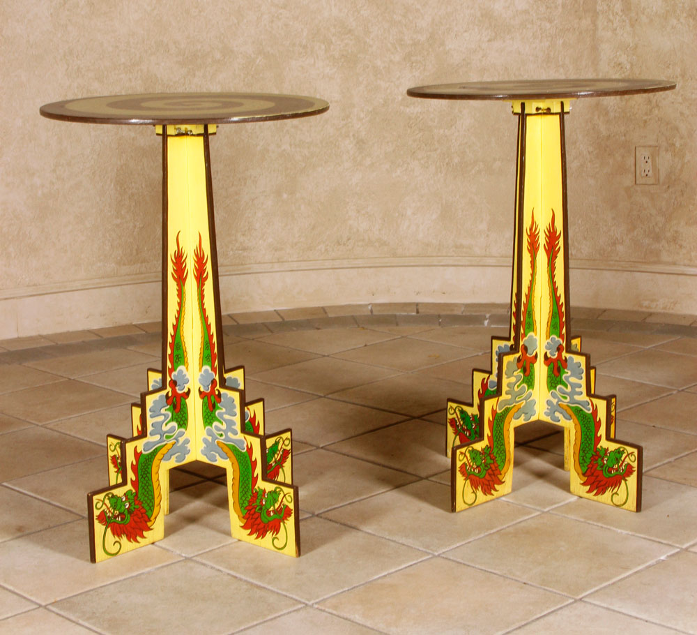 Appraisal: - Hand Painted Pair of Dragon Tables Pair of dragon