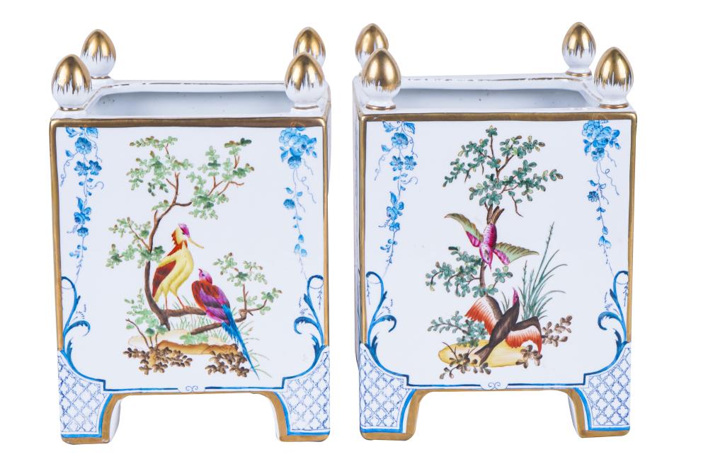 Appraisal: PAIR OF CHELSEA HOUSE PORCELAIN CACHEPOTSmarked to undersides each inches