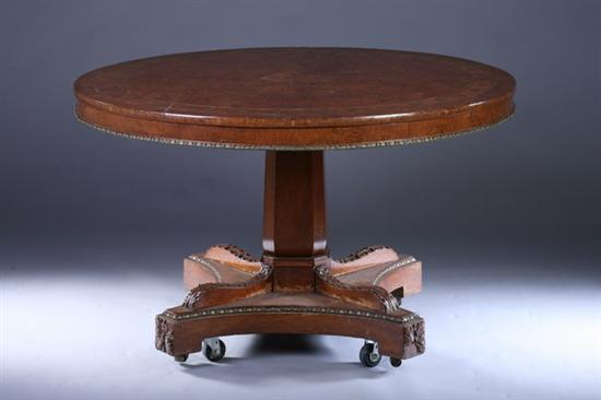 Appraisal: REGENCY STYLE BURLED OAK CENTER TABLE late th century with