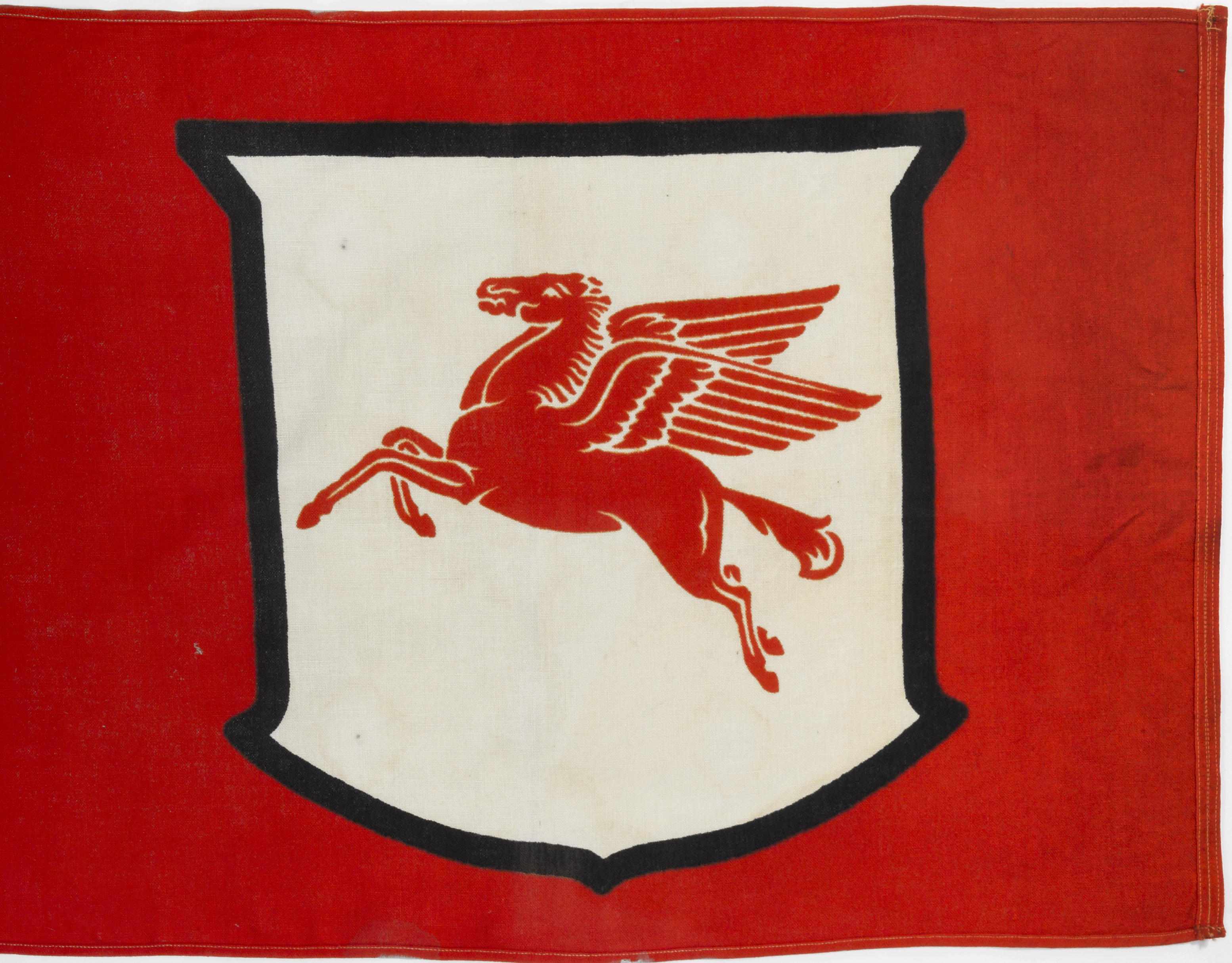 Appraisal: A Mobil Pegasus red shield flag red white and black