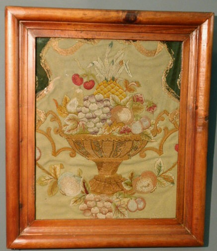 Appraisal: Victorian silk needlework of a bowl of fruit framed x