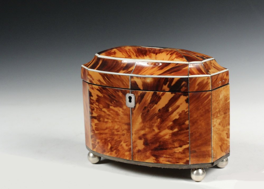 Appraisal: TEA CADDY - English Regency Blonde Tortoiseshell Bowfront Caddy with