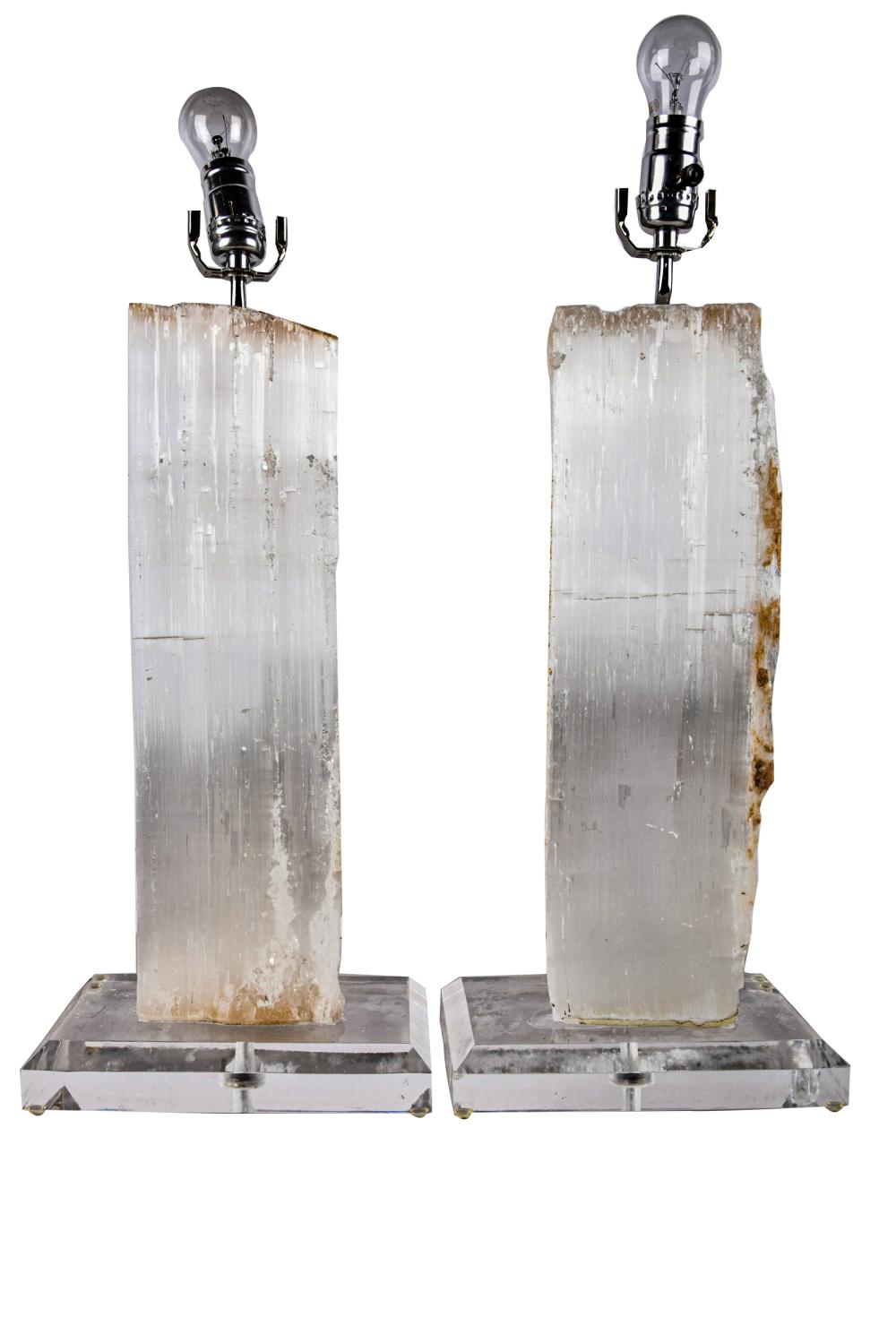 Appraisal: PAIR OF ROCK CRYSTAL SPECIMEN TABLE LAMPSeach on a rectangular