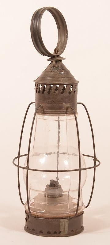 Appraisal: th Century Tin Lantern with Glass Shade th Century Tin