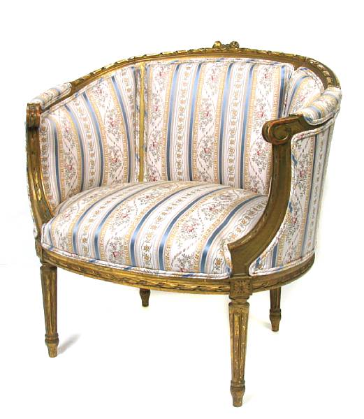 Appraisal: A Louis XVI style carved giltwood bergere together with a