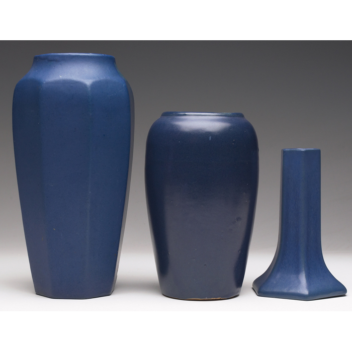 Appraisal: Art Pottery vases three covered in a blue matte glaze